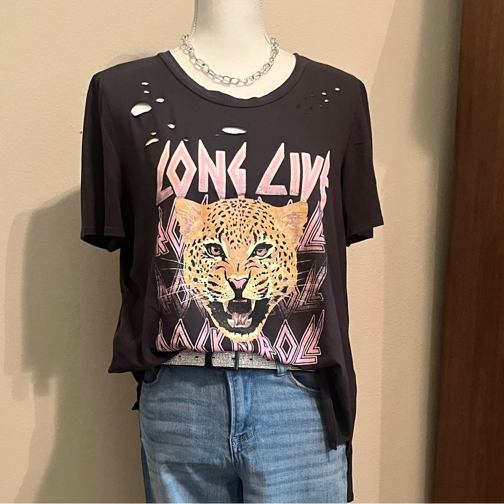 Dark Gray Asymmetrical Graphic Short Sleeve Tee